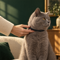 Two-finger fit check: adjusting the Softband calming collar on a cat