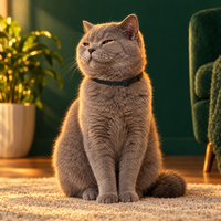 Cat wearing the slim Softband calming collar at home