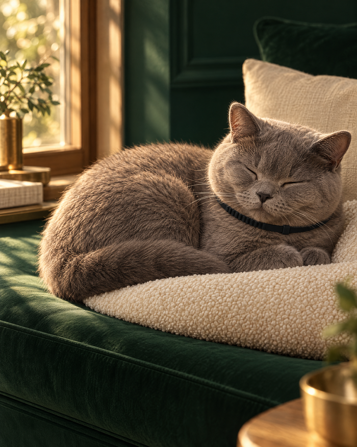 Cat asleep wearing the Softband calming collar