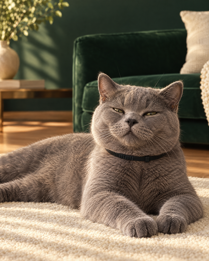 Day thirty: the cat settled, still wearing the Softband collar
