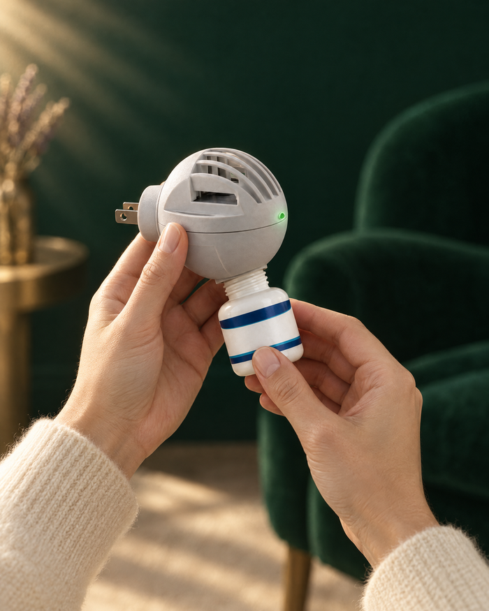 Twist the fresh Stillroom refill vial into the diffuser