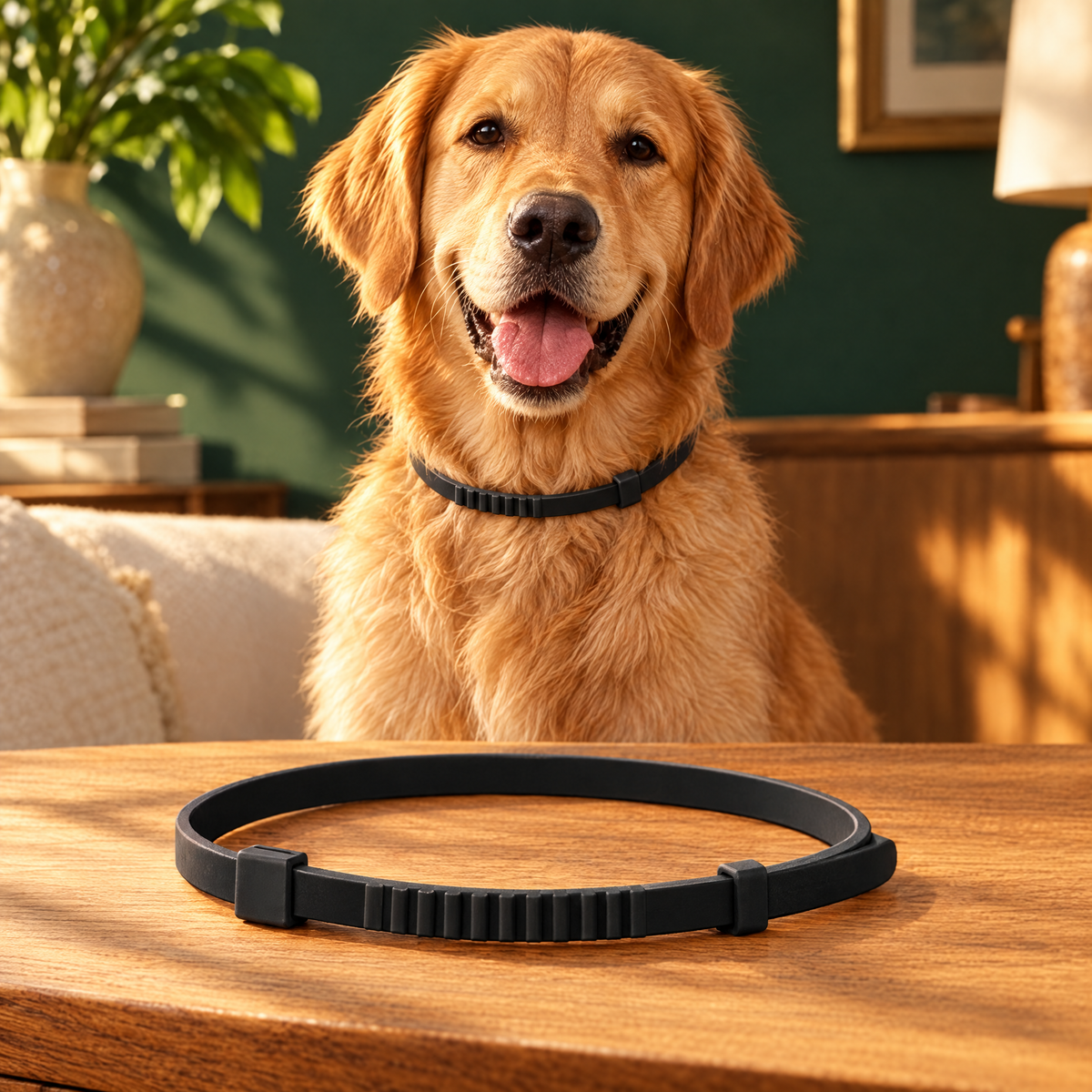 Softband calming collar for dogs: slim black band shown on a dog