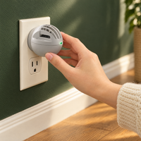 A hand pushing the Stillroom diffuser fully into a wall outlet: one socket is the whole install